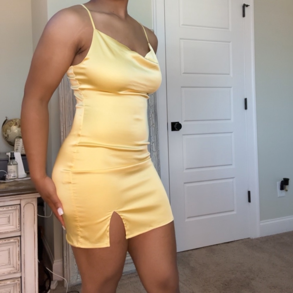 SHEIN Split Detail Satin Cami Cowl Neck Bodycon Mini Dress - Picture 10 of 12